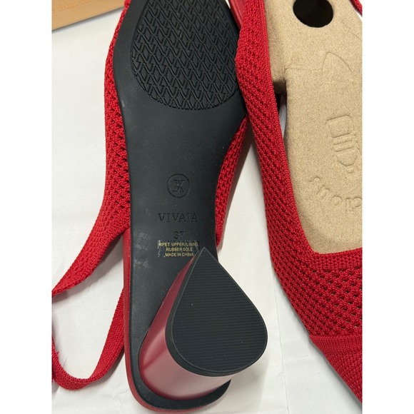 Vivaia Slingback Block Heel Knit Pointed Toe Pumps Red Shoes‎ Size EU/37 US/6.5 - Picture 8 of 9
